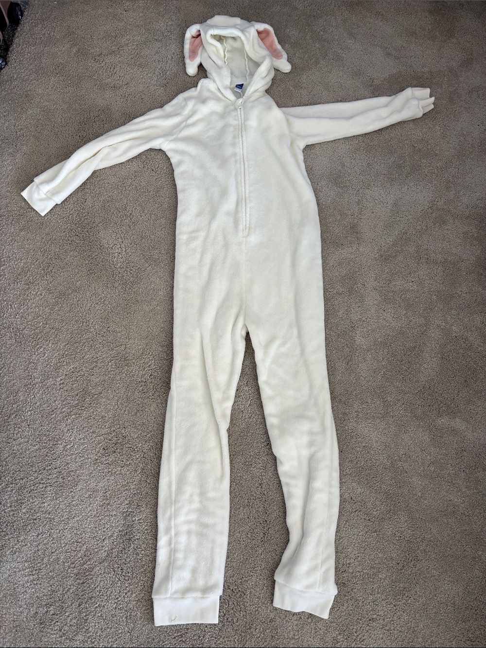 Old Navy Kids Cream Plush Bunny One-Piece Pajamas with Hood